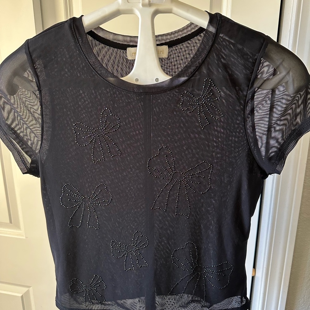 Madden Girl Black Sheer Top with Bow Accents